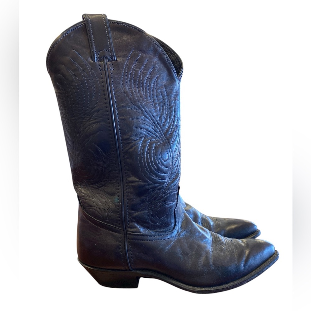 Classic Women's Black Leather Western Heeled Boots